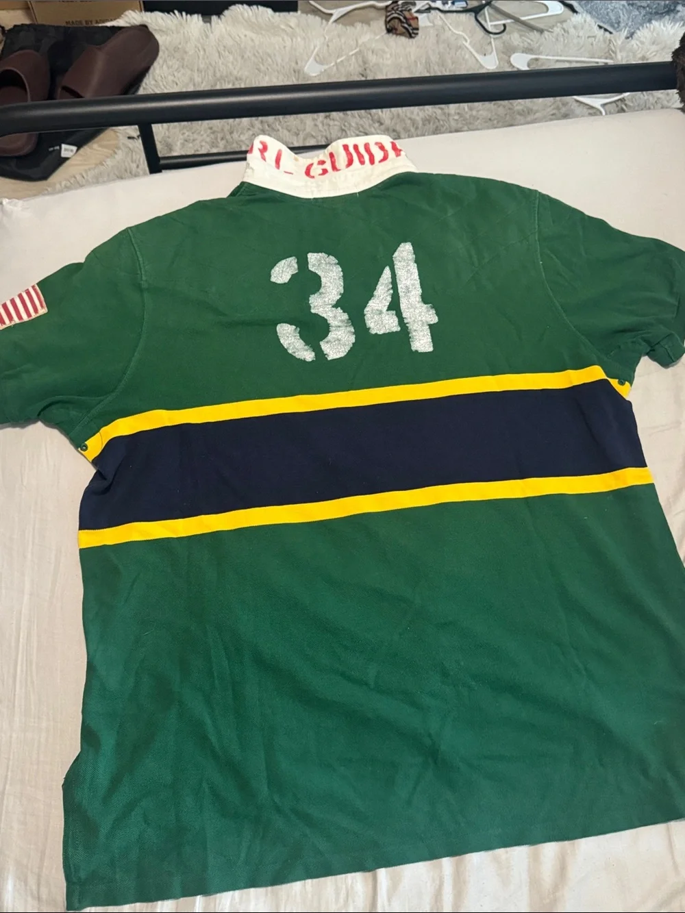 Polo by Ralph Lauren Green Rugby Shirt with Navy & Yellow Stripes - Picture 3 of 4
